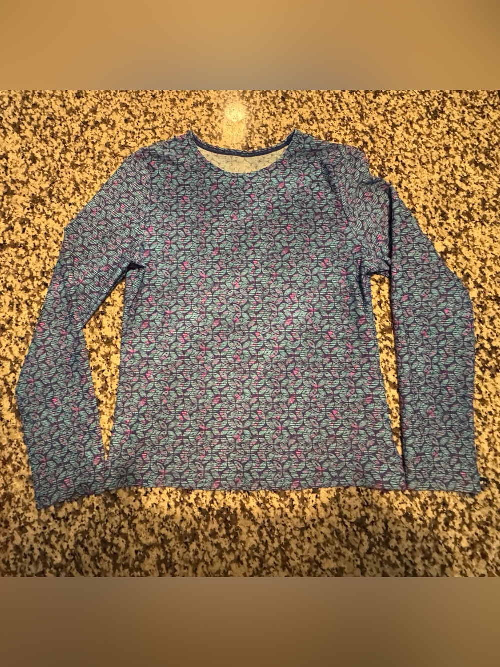L.L. Bean Girls' Teal Blue Long-Sleeve Floral Beach Top